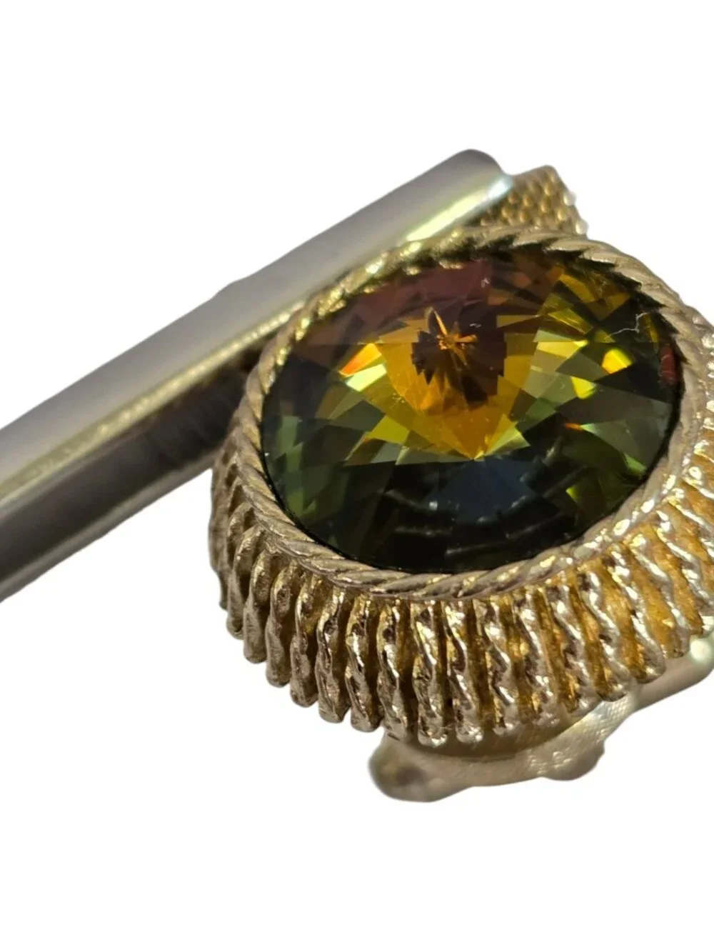 Vintage Dante Gold Tone Wrap Around Cufflinks Rivoli Rhinestone Green/Gold Shift